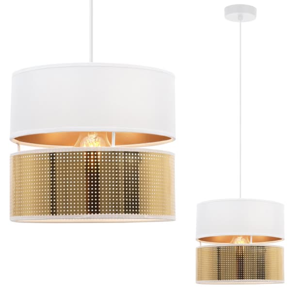 ASTI DUO HÄNGLAMPA VIT 1-PLATINUM LAMPSKÄRM VIT-GULD T-S 20CM