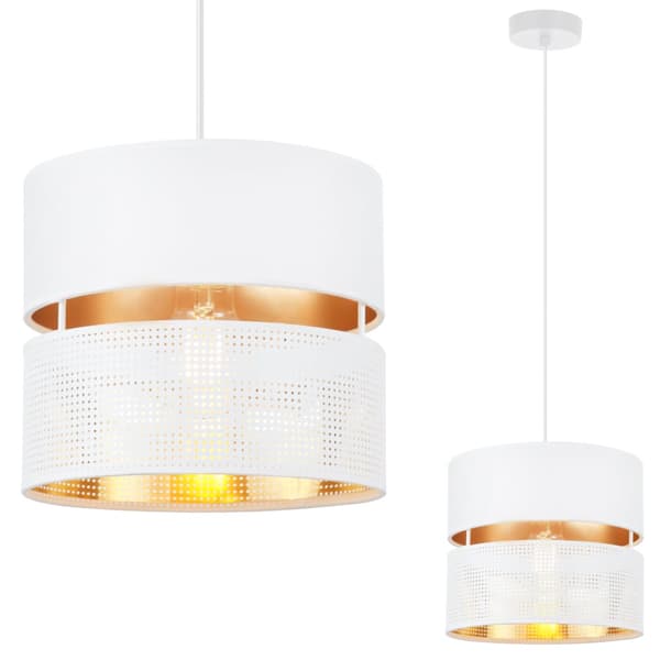 ASTI DUO HÆNGELAMPE HVID 1-PLATINUM LAMPESKÆRM HVID-GULD T-S 20CM