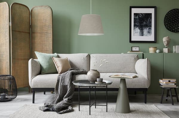 HÆNGELAMPE HØRKEGLE HVID 1-PLAD BEIGE LAMPESKÆRM L05 38CM