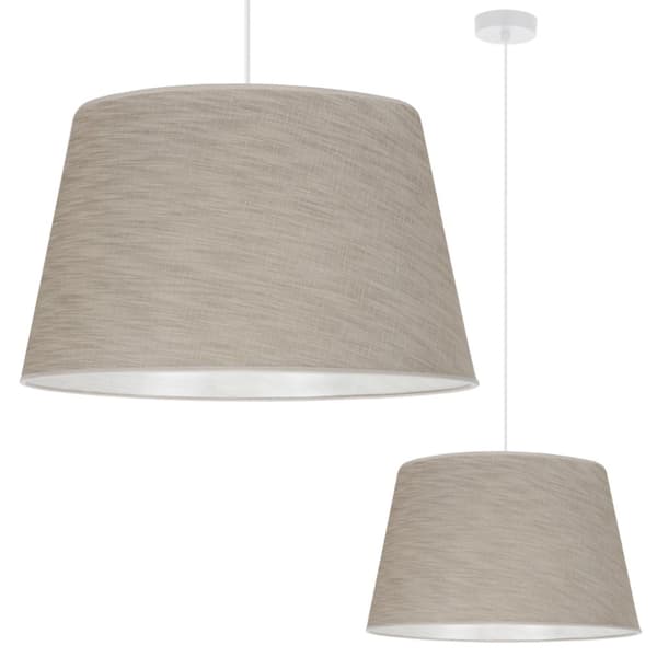 HÆNGELAMPE HØRKEGLE HVID 1-PLAT BEIGE LAMPESKÆRM L05 44CM