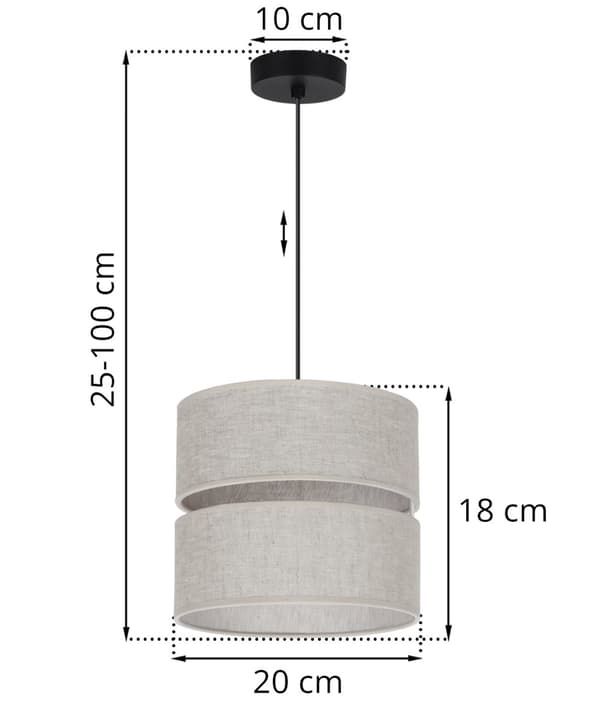 LINNE DUO SVART HÄNGLAMPA 1-PLATS LJUS BEIGE L01 LAMPSKÄRM 20CM