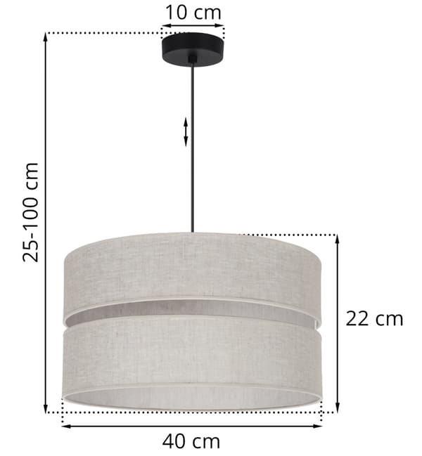 LINEN DUO SORT HÆNGELAMPE 1-PLAD LYS BEIGE L01 LAMPESKÆRM 40CM