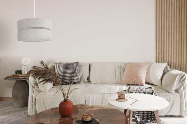 HÆNGELAMPE LIN DUO HVID 1-PLADS LAMPESKÆRM LYS BEIGE L01 40CM