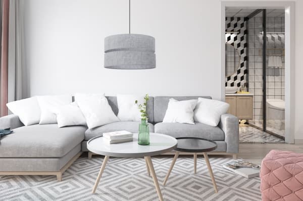 LINNE DUO SVART HÄNGLAMPA 1-PLATS GRÅ LAMPSKÄRM L04 40CM