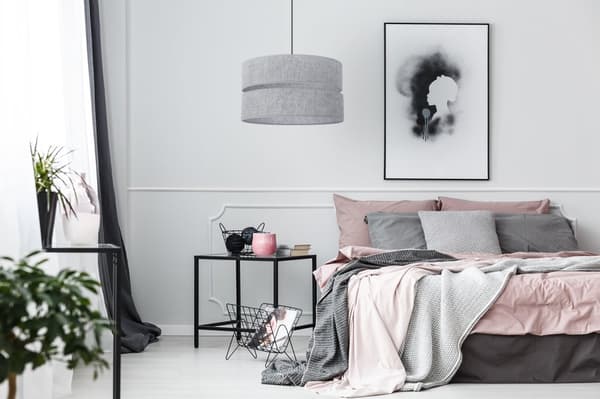 LINNE DUO SVART HÄNGLAMPA 1-PLATS GRÅ LAMPSKÄRM L04 40CM