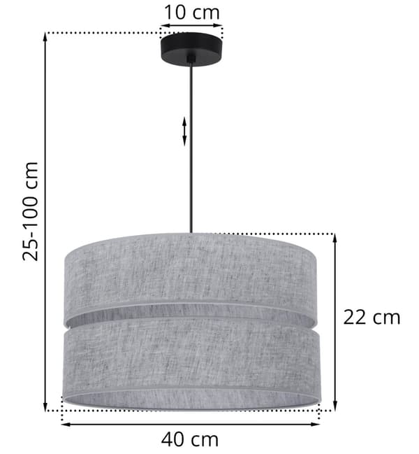 LINNE DUO SVART HÄNGLAMPA 1-PLATS GRÅ LAMPSKÄRM L04 40CM