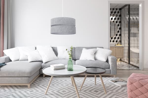 HÄNGLAMPA LINNE DUO VIT 1-PLATINUM LAMPSKÄRM GRÅ L04 40CM