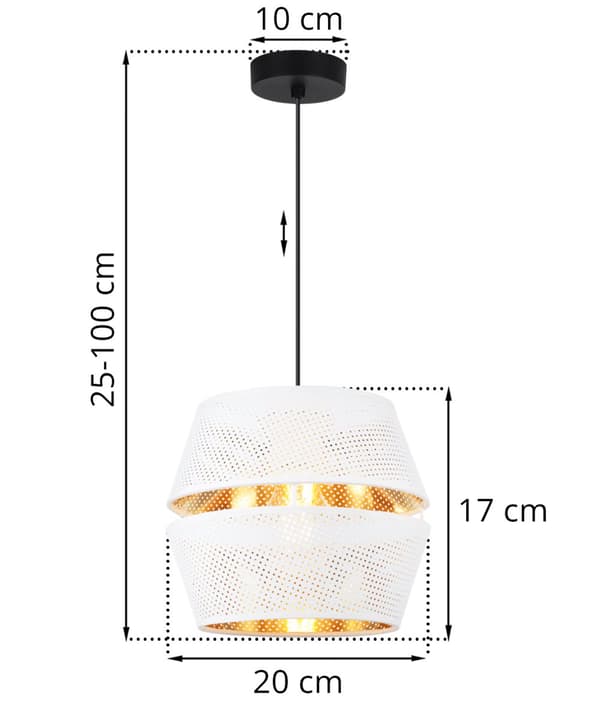 ASTI DUO HÄNGLAMPA BARREL SVART 1-PLA VIT-GULD LAMPSKÄRM S-S