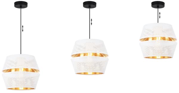 ASTI DUO HÄNGLAMPA BARREL SVART 1-PLA VIT-GULD LAMPSKÄRM S-S