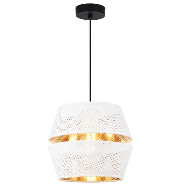 ASTI DUO HÄNGLAMPA BARREL SVART 1-PLA VIT-GULD LAMPSKÄRM S-S