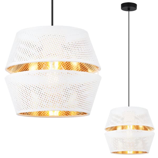 ASTI DUO HÄNGLAMPA BARREL SVART 1-PLA VIT-GULD LAMPSKÄRM S-S