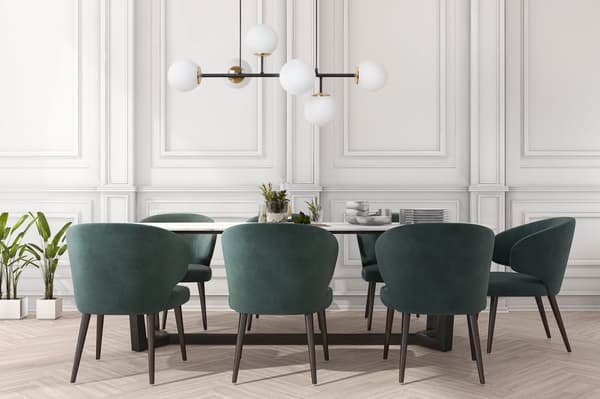 SIENA SVART OCH GULD TAKLAMPA 6-PLATS VIT LAMPSKÄRM E14 LÅNG ARM