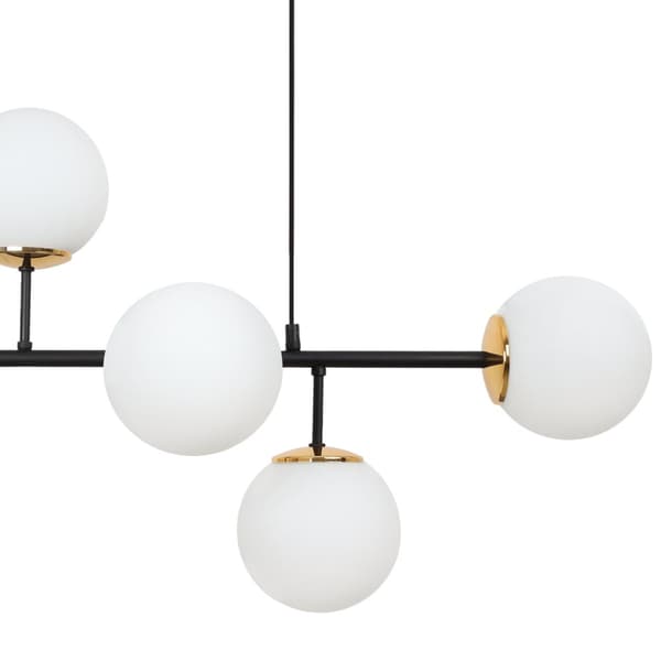 SIENA SVART OCH GULD TAKLAMPA 6-PLATS VIT LAMPSKÄRM E14 LÅNG ARM