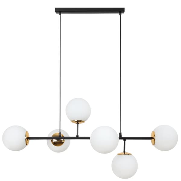 SIENA SVART OCH GULD TAKLAMPA 6-PLATS VIT LAMPSKÄRM E14 LÅNG ARM