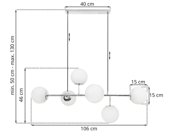 SIENA KROM LOFTSLAMPE 6-PLADES HVID LAMPESKÆRM E14 LANG ARM