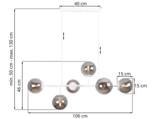 LOFTSLAMPE SIENA HVID 6-FLAD GRAFITLAMPESKÆRM E14 LANG ARM