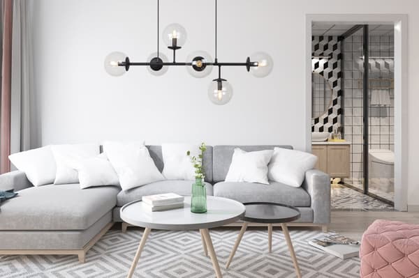 SIENA SORT LOFTSLAMPE 6-FLAD LAMPESKÆRM FRI E14 LANG ARM