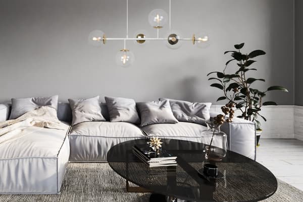 SIENA TAKLAMPA VIT-GULD 6-FLAT LAMPSKÄRM FRI E14 LÅNG ARM