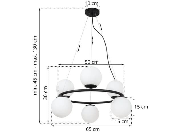 HÄNGLAMPA AURA SVART 6-FLAT VIT LAMPSKÄRM E14