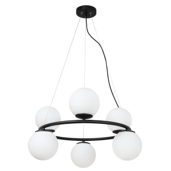 HÄNGLAMPA AURA SVART 6-FLAT VIT LAMPSKÄRM E14