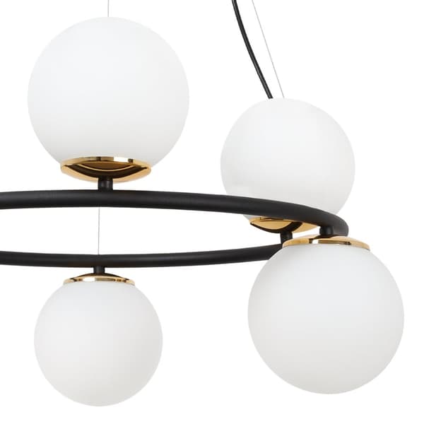 HÄNGLAMPA AURA SVART OCH GULD 6-FLAT VIT LAMPSKÄRM E14