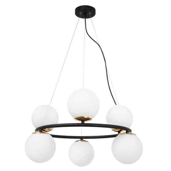 HÄNGLAMPA AURA SVART OCH GULD 6-FLAT VIT LAMPSKÄRM E14