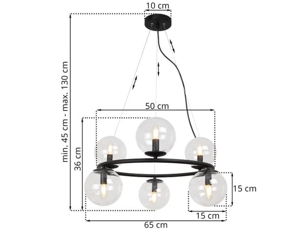 HÆNGELAMPE AURA SORT 6-FLAD LAMPE UDEN E14 SKÆRM