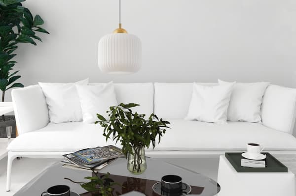 RIFFEL GULD HÄNGLAMPA 1-PLATS VIT CYLINDER LAMPSKÄRM E27