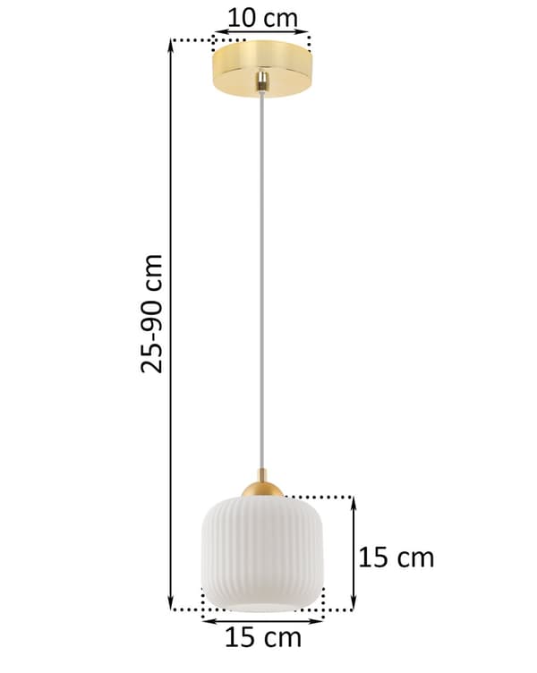 RIFFEL GULD HÄNGLAMPA 1-PLATS VIT CYLINDER LAMPSKÄRM E27