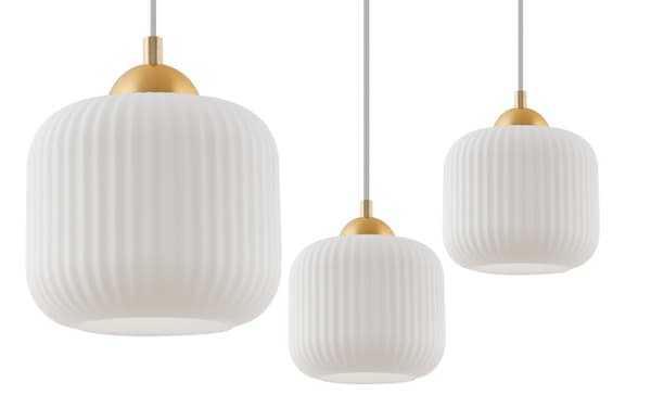RIFFEL GULD HÄNGLAMPA 1-PLATS VIT CYLINDER LAMPSKÄRM E27