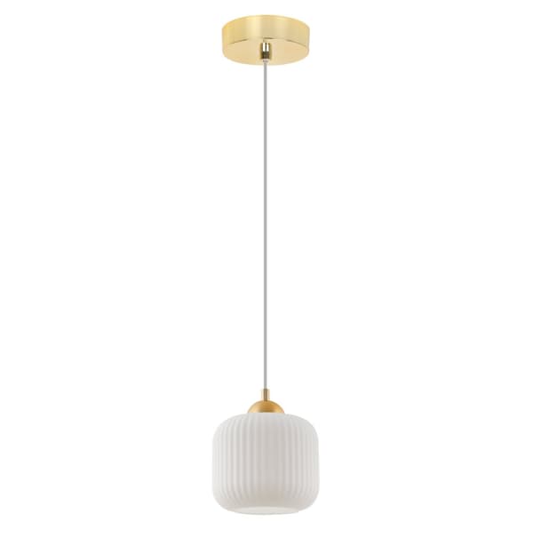 RIFFEL GULD HÄNGLAMPA 1-PLATS VIT CYLINDER LAMPSKÄRM E27