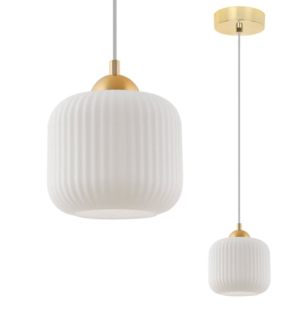 RIFFEL GULD HÄNGLAMPA 1-PLATS VIT CYLINDER LAMPSKÄRM E27