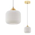 Miniatyrbild 1 av 7: RIFFEL GULD HÄNGLAMPA 1-PLATS VIT CYLINDER LAMPSKÄRM E27
