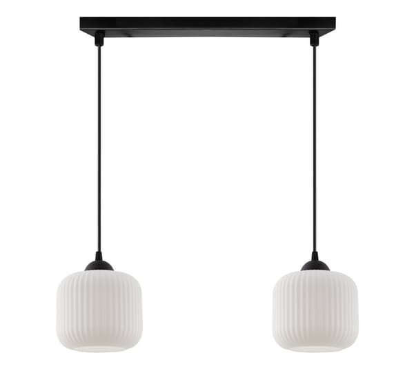 RIFFEL HÄNGLAMPA SVART 2-PLAT LAMPSKÄRM VIT CYLINDER E27