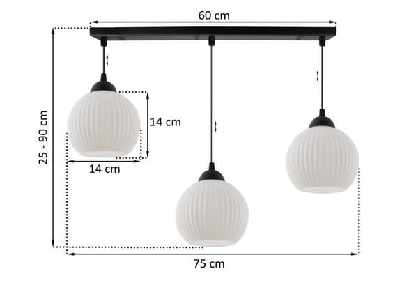 RIFLE HÆNGELAMPE SORT 3-FLASH LAMPE HVID KUGL E27