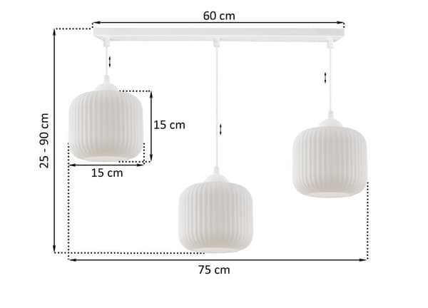 RIFFEL HÄNGLAMPA VIT 3-PLAT LAMPSKÄRM VIT CYLINDER E27