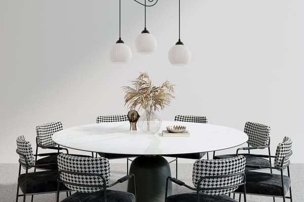 HÄNGLAMPA SPIDER RIFFLE SVART 3-PLATS VIT LAMPSKÄRMBUL E27