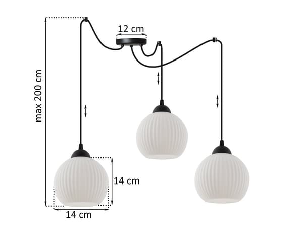 HÄNGLAMPA SPIDER RIFFLE SVART 3-PLATS VIT LAMPSKÄRMBUL E27