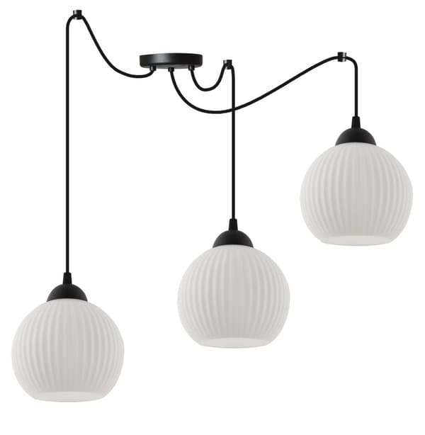 HÄNGLAMPA SPIDER RIFFLE SVART 3-PLATS VIT LAMPSKÄRMBUL E27