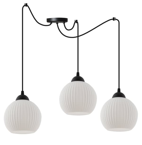 HÄNGLAMPA SPIDER RIFFLE SVART 3-PLATS VIT LAMPSKÄRMBUL E27