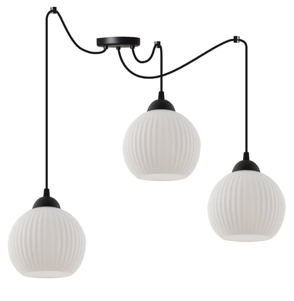 HÄNGLAMPA SPIDER RIFFLE SVART 3-PLATS VIT LAMPSKÄRMBUL E27