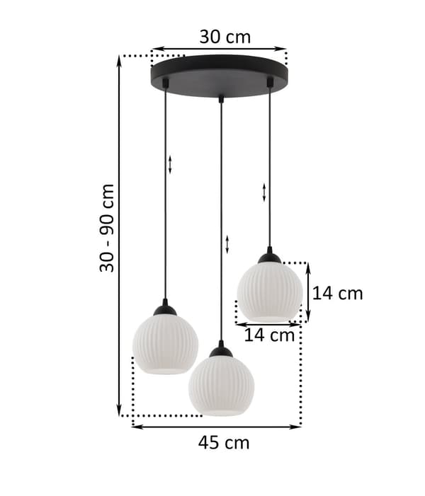 RIFLE HÆNGELAMPE SORT 3-FLASH LAMPE HVID KUGL E27