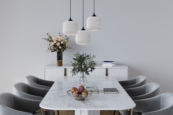 RIFFEL HÄNGLAMPA SVART 3-FLATT LAMPSKÄRM VIT CYLINDER E27