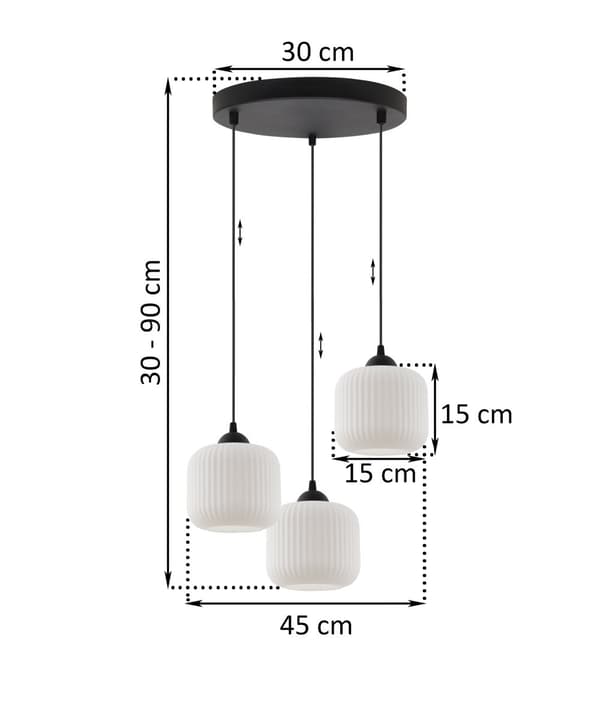 RIFFEL HÄNGLAMPA SVART 3-FLATT LAMPSKÄRM VIT CYLINDER E27