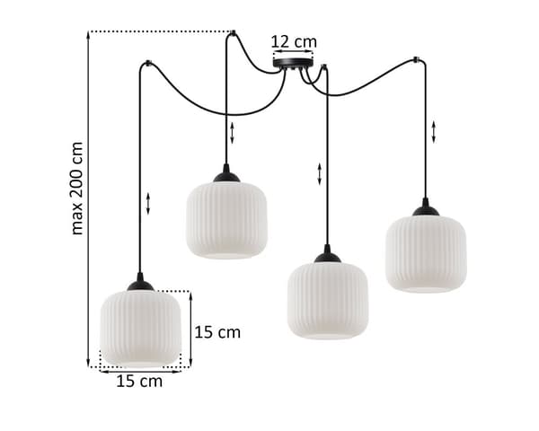 HÆNGELAMPE SPIDERRIFFEL SORT 4-FLASH LAMPE HVID CYLINDER E27