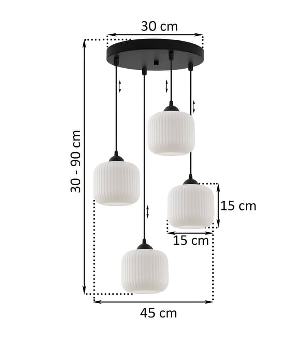RIFLE HÆNGELAMPE SORT 4-FLAD LAMPE HVID CYLINDER E27