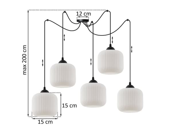 HÆNGELAMPE SPIDERRIFFEL SORT 5-PLADER LAMPE HVID CYLINDER E27