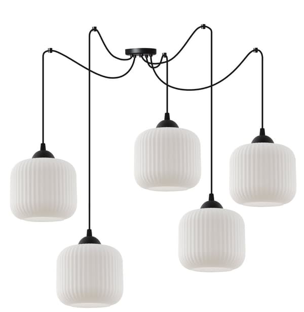 HÆNGELAMPE SPIDERRIFFEL SORT 5-PLADER LAMPE HVID CYLINDER E27