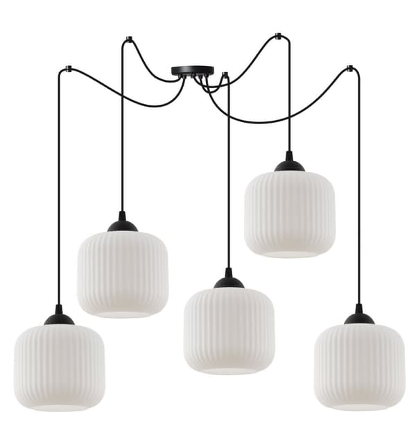 HÆNGELAMPE SPIDERRIFFEL SORT 5-PLADER LAMPE HVID CYLINDER E27