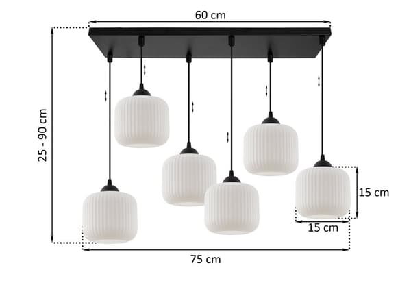 HÄNGLAMPA FÖR RIFFEL SVART 6-PLAT LAMPA VIT CYLINDER LAMPSKÄRM E27